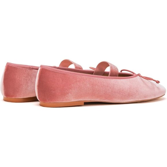 Women's Velvet Bow Pink Upper Round Toe Ballerinas Pull On Flats Ballet Shoes - Picture 2 of 6